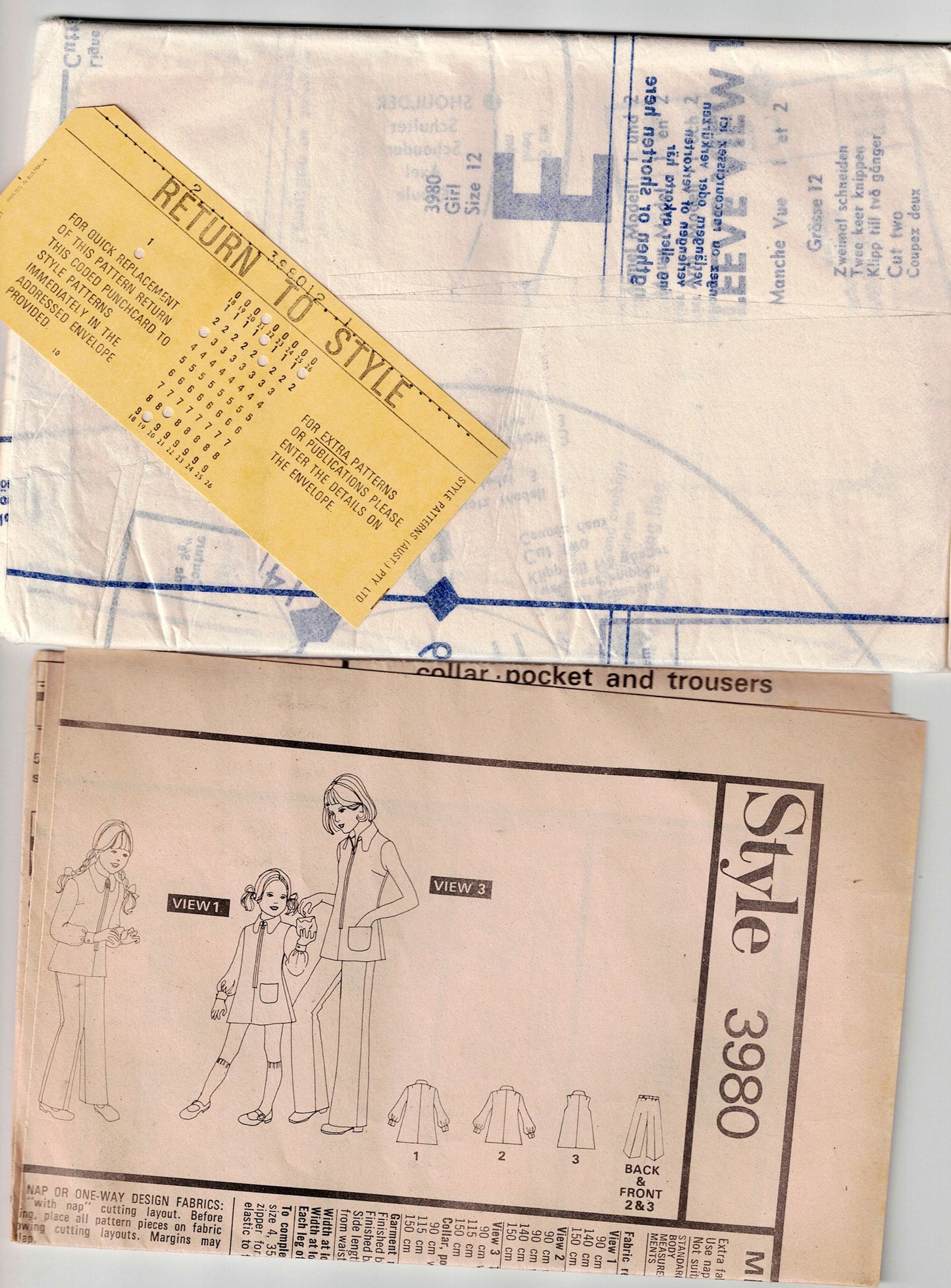 Style 3980 Teen Girls Boho Zip Front Dress Top & Pants 1970s Vintage Sewing Pattern Size 12 UNCUT Factory Folded