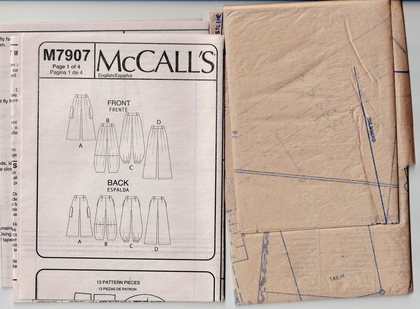 McCall's 7907 Womens Loose Fitting Pants with Leg Variations Sewing Pattern Sizes 6 - 14 UNCUT Factory Folded