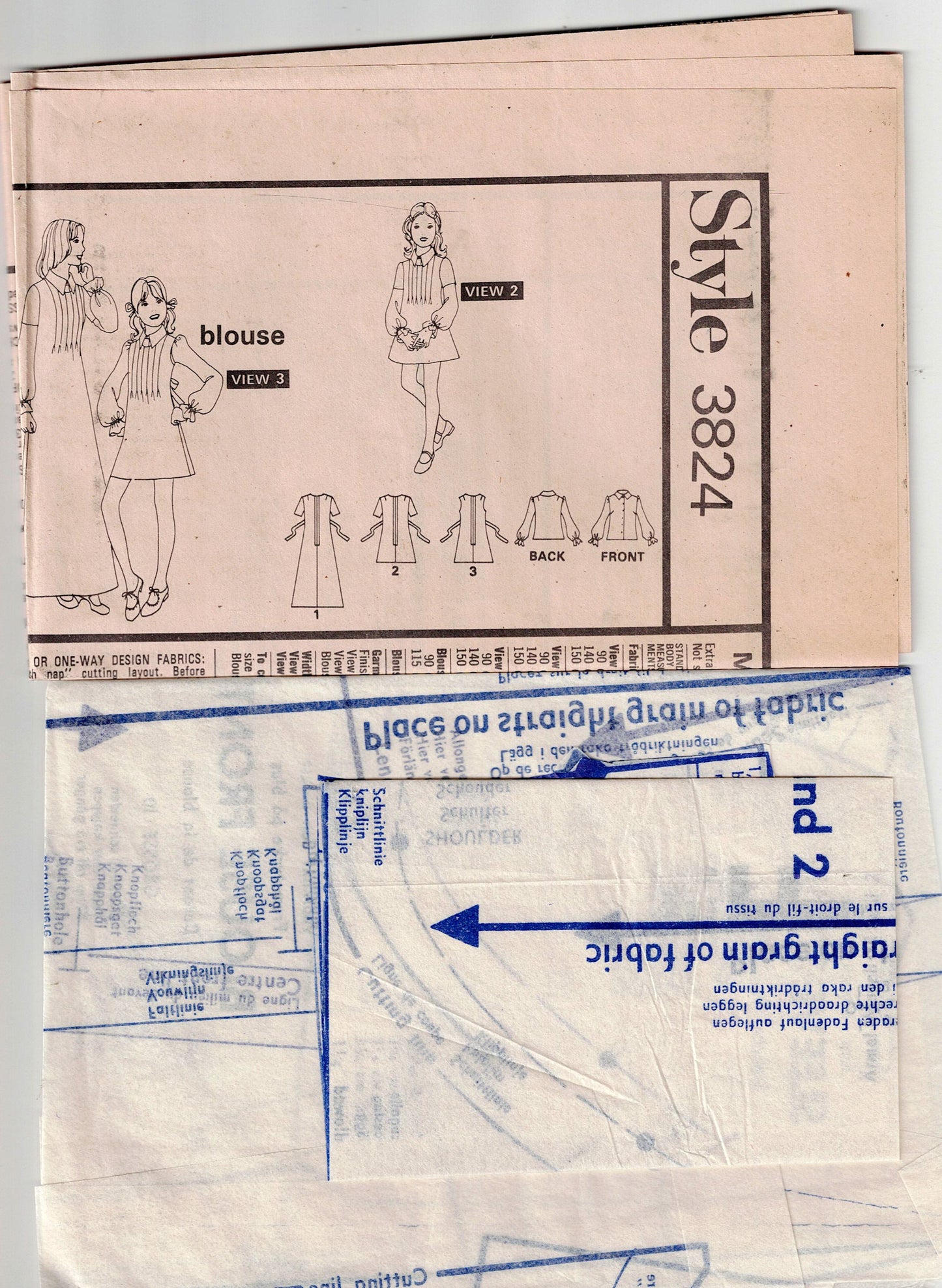 Style 3824 Girls Pinafore Dress & Blouse 1970s Vintage Sewing Pattern Size 10