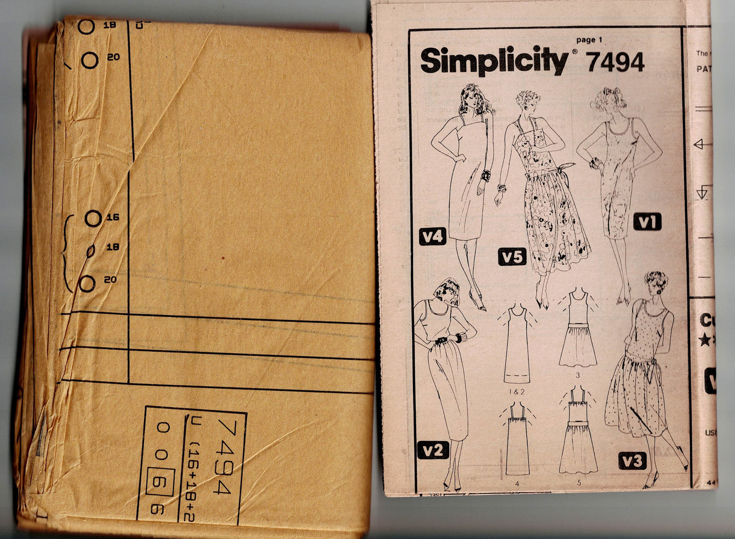 Simplicity 7494 Womens EASY Pullover Straight or Drop Waisted Dress 1980s Vintage Sewing Pattern Sizes 16 - 20 UNCUT Factory Folded