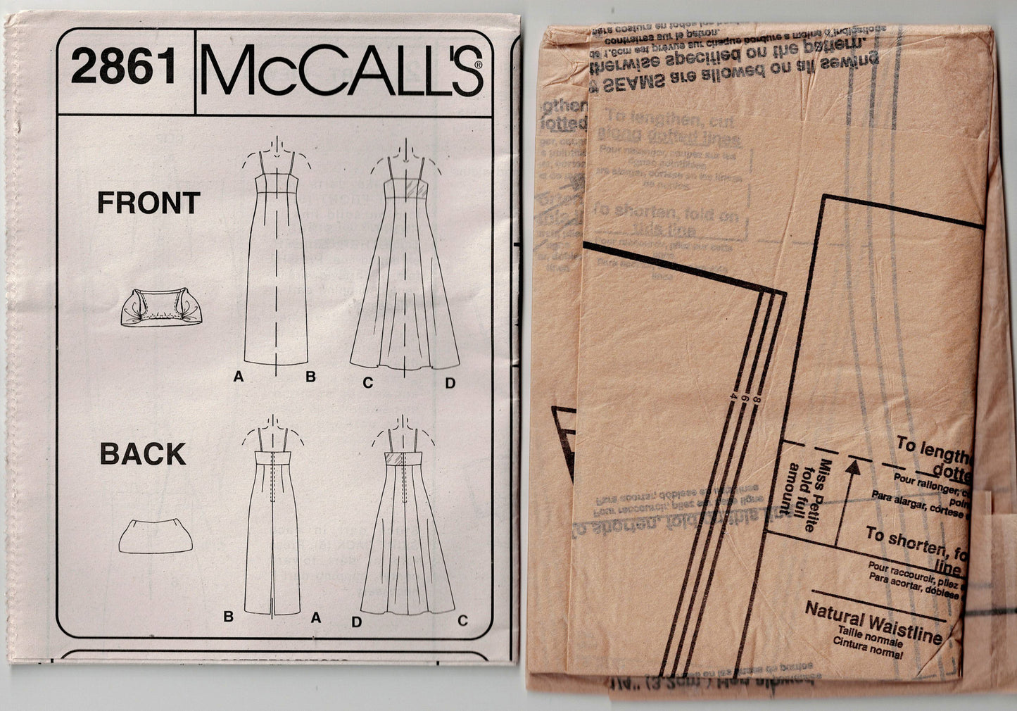 McCall's 2861 EVENING ELEGANCE Womens Empire Waisted Evening Dress & Wrap Out Of Print Sewing Pattern Sizes 4 - 8 UNCUT Factory Folded