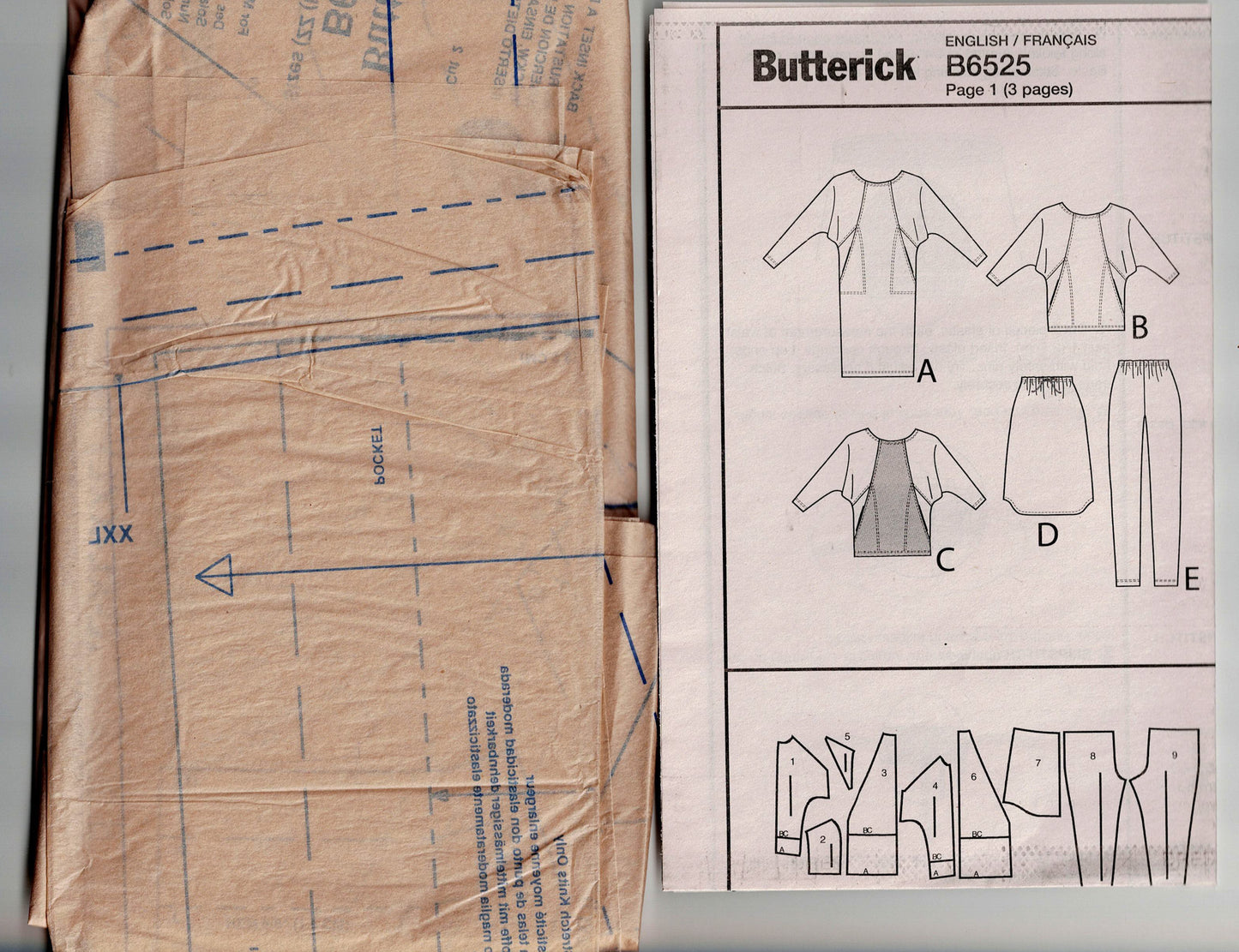 Butterick 6525 Womens Stretch Knit Dress Tunic Skirt & Pants Out Of Print Sewing Pattern Sizes L-XXL UNCUT Factory Folded