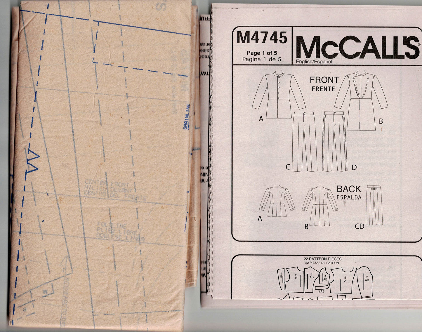 McCall's 4745 Mens American Civil War Costume Sewing Pattern Size 34 - 44 UNCUT Factory Folded