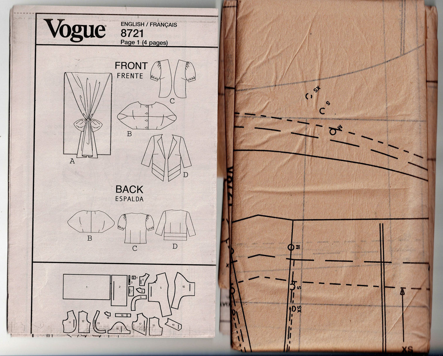 Vogue 8721 Womens Evening Jacket Wrap & Shrug Out Of Print Sewing Pattern Sizes XS - M UNCUT Factory Folded