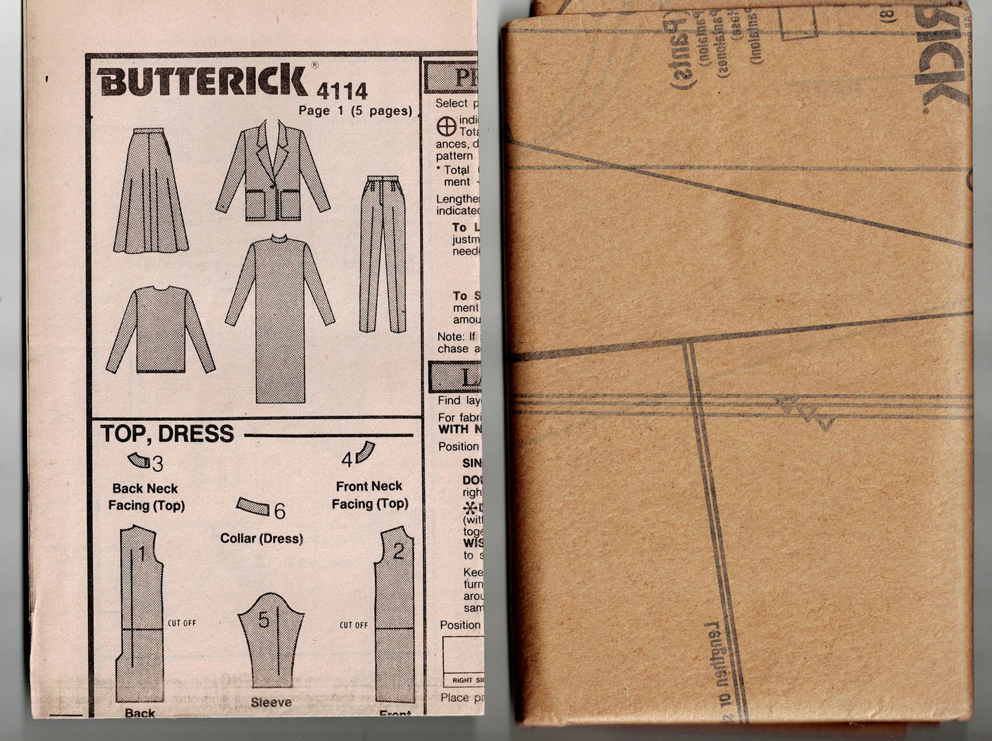 Butterick 4114 Womens Dress Top Skirt & Pants 1980s Vintage Sewing Pattern Size 14 - 18 UNCUT Factory Folded