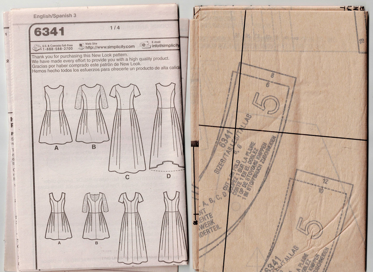 New Look 6341 Womens Princess Bodice Side Pleated Dress Sewing Pattern Size 6 - 18 UNCUT Factory Folded