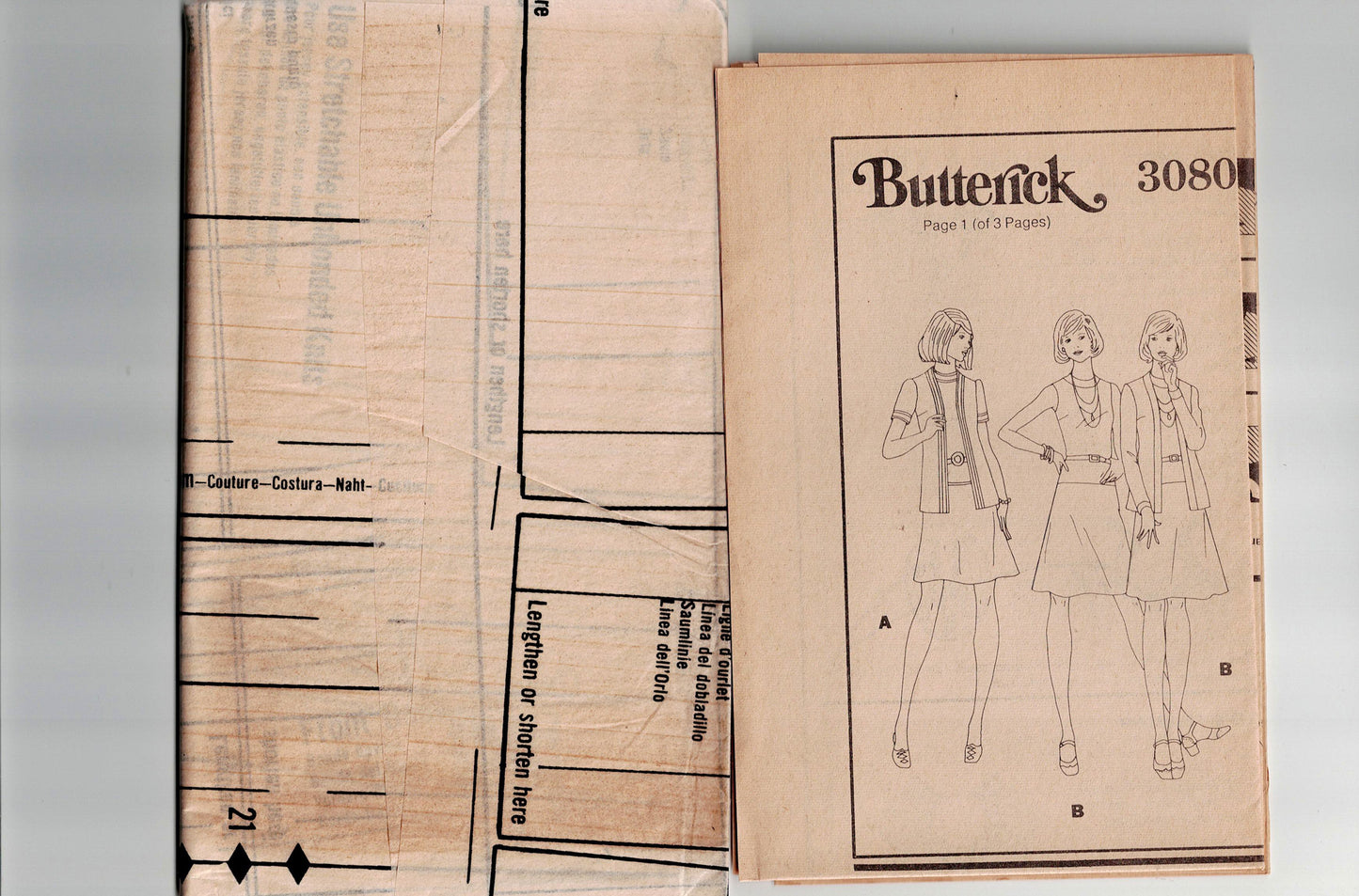 Butterick 3080 Womens EASY Stretch Dress & Cardigan 1970s Vintage Sewing Pattern Size 10 or 12