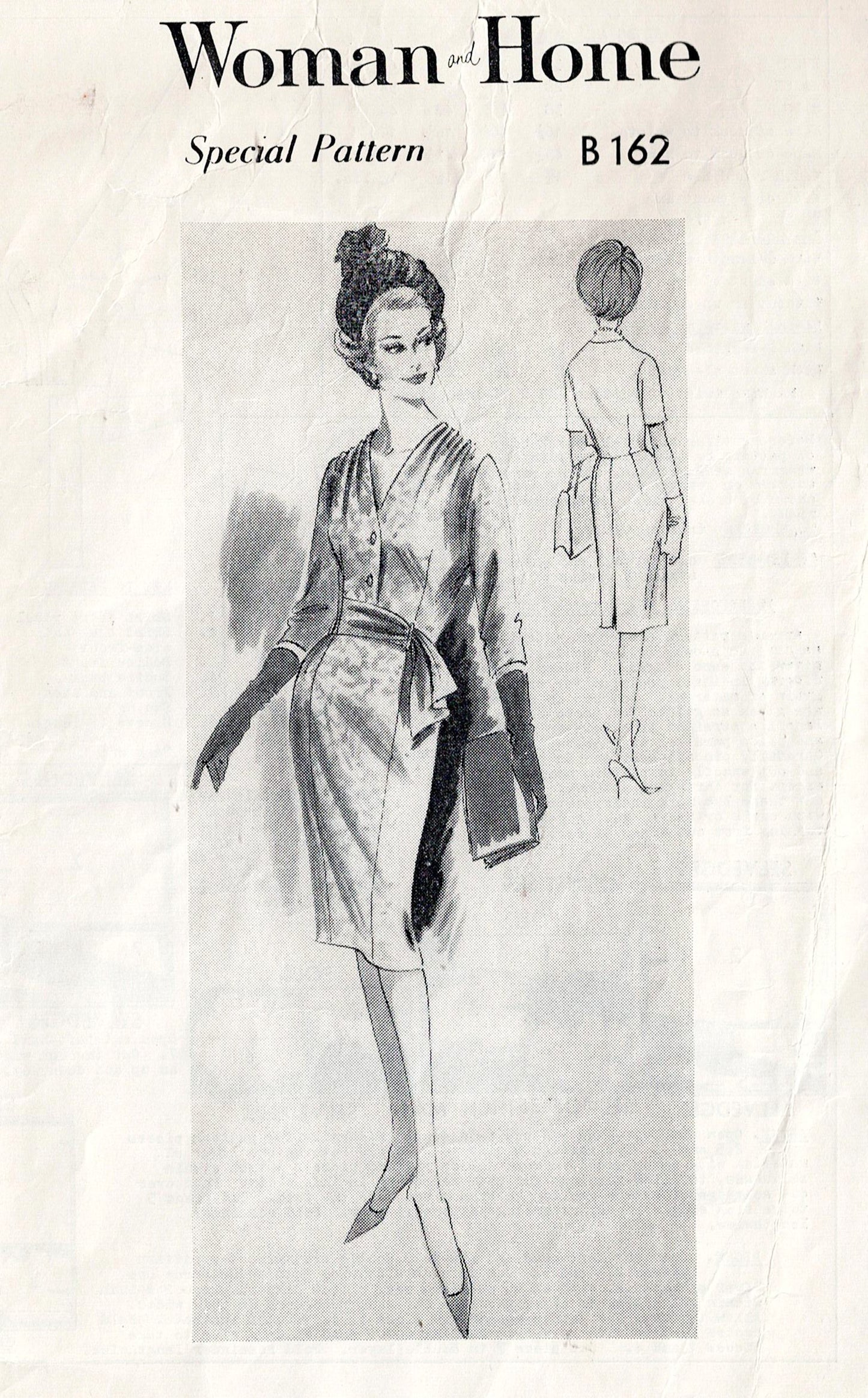 Woman &amp; Home Special Pattern B162
Vintage fashion pattern cover with a woman's outfit design and 'Woman of Home' branding.