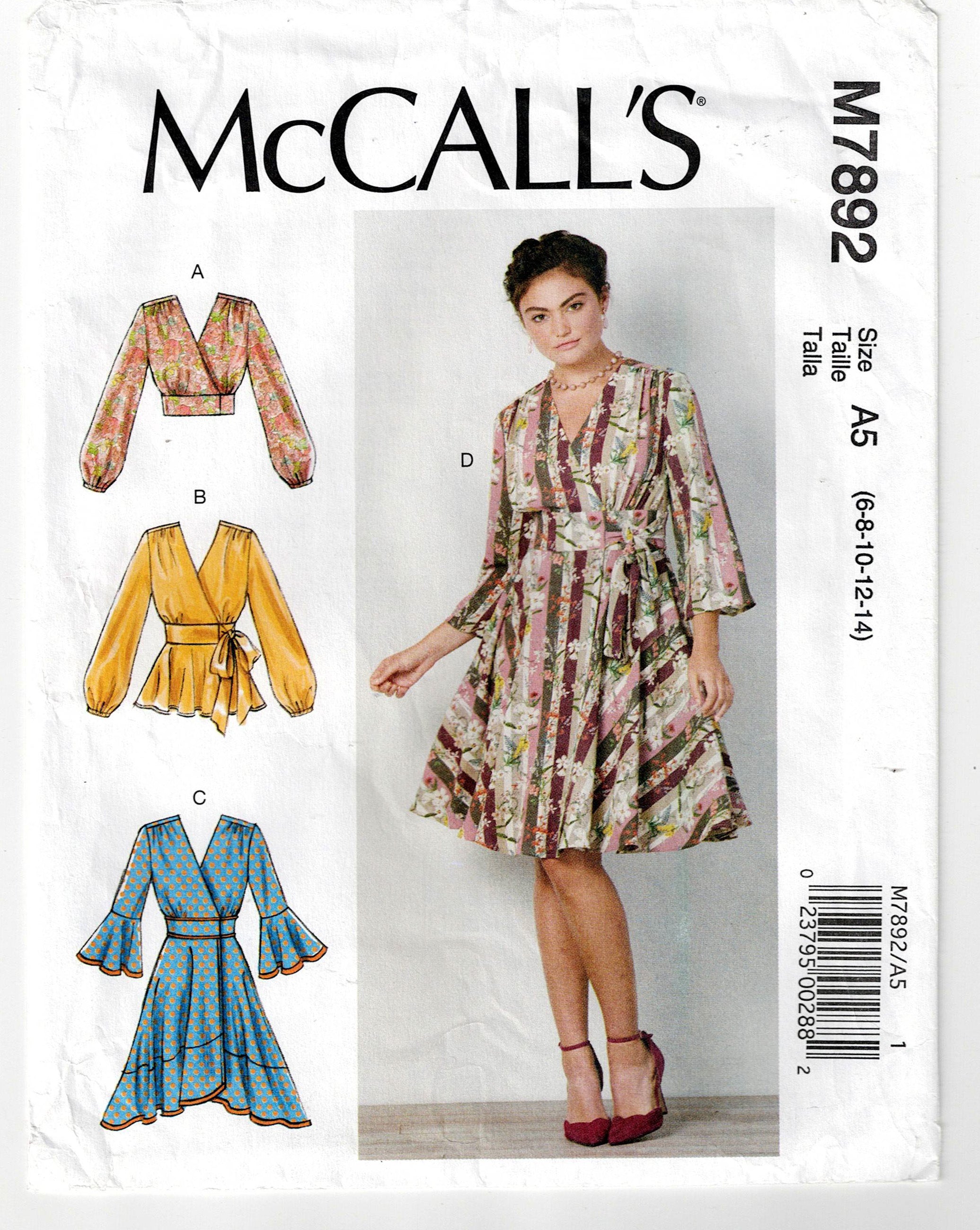 McCall's 7892 Womens Wrap Dress Crop Top & Peplum Top Out Of Print Sew ...