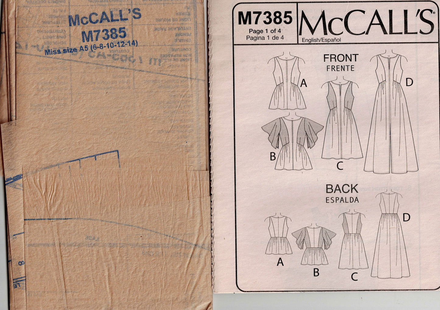 McCall's 7385 Womens Side Gathered Dress & Blouse with Sleeve Variations Out Of Print Sewing Pattern Sizes 6 - 14 UNCUT Factory Folded