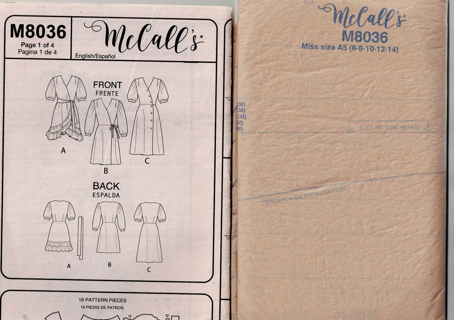 McCall's 8036 #SashaMcCalls Womens Ruffled Puff Sleeved Wrap Dress Out Of Print Sewing Pattern Sizes 6 - 14 UNCUT Factory Folded