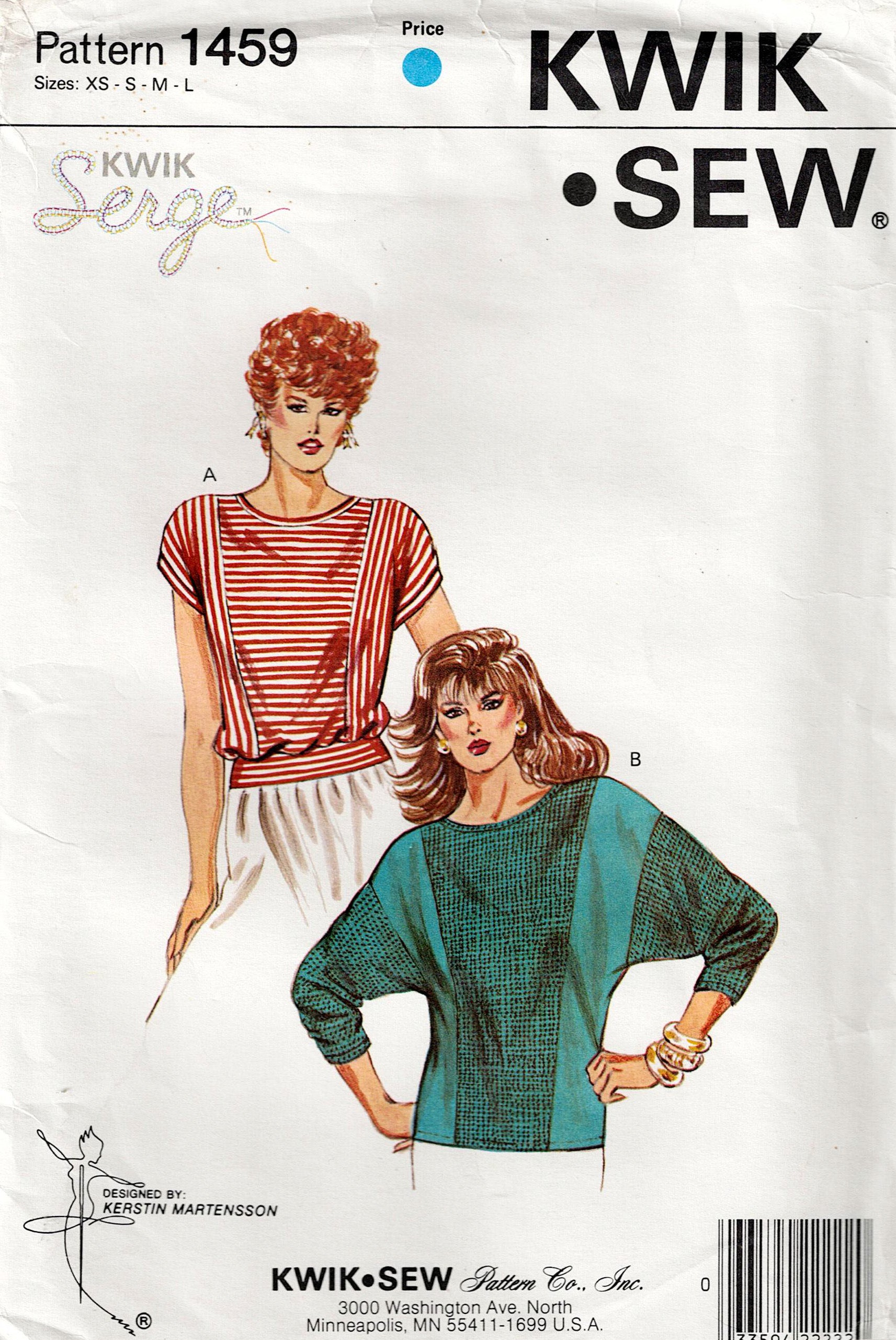 Kwik Sew 1459 pattern packaging with two models wearing top designs.