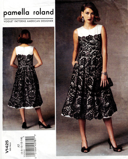 Vogue American Designer 1425 
Pamella Roland dress pattern with model wearing the dress against a gray background