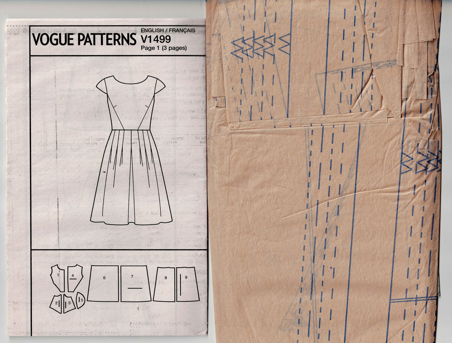Vogue American Designer 1499 ANNE KLEIN Womens Cap Sleeved Dress with Pleated Skirt Out Of Print Sewing Pattern Size 4 - 12 UNCUT Factory Folded