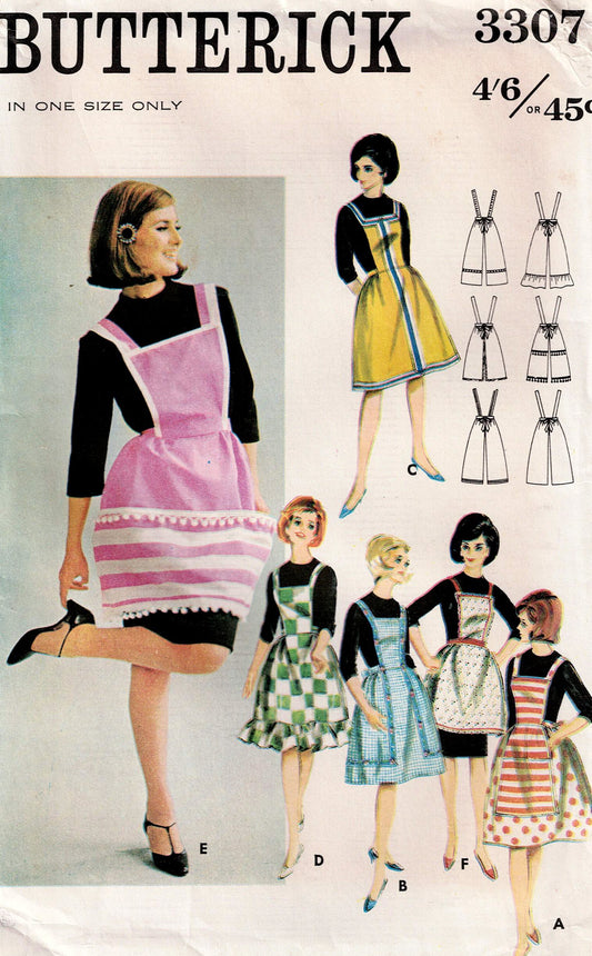 Butterick 3307 pattern leaflet for a vintage dress with multiple dress designs and models wearing them.