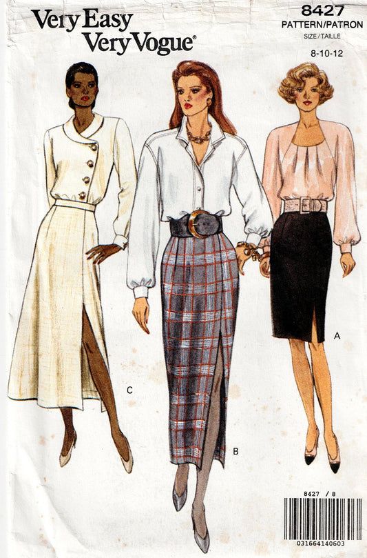 Vintage Vogue 8427 sewing pattern cover with three models wearing different skirts