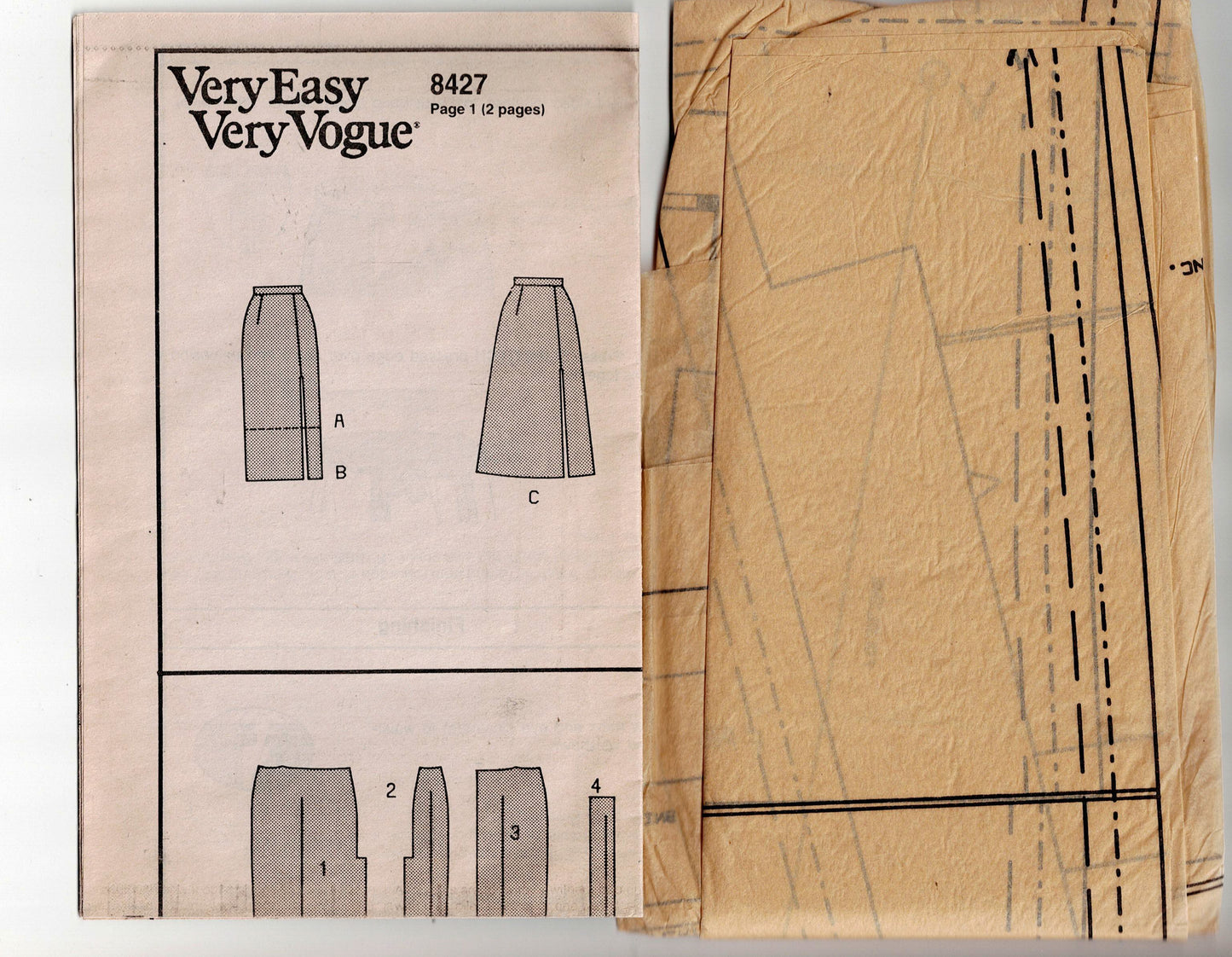 Very Easy Vogue 8427 Womens Asymmetric Flared or Pencil Skirts 1990s Vintage Sewing Pattern Size 8 - 12 UNCUT Factory Folded