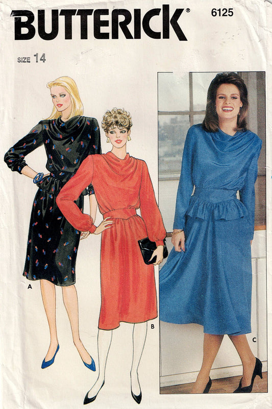 Butterick 6125 vintage sewing pattern cover with three models wearing dresses 