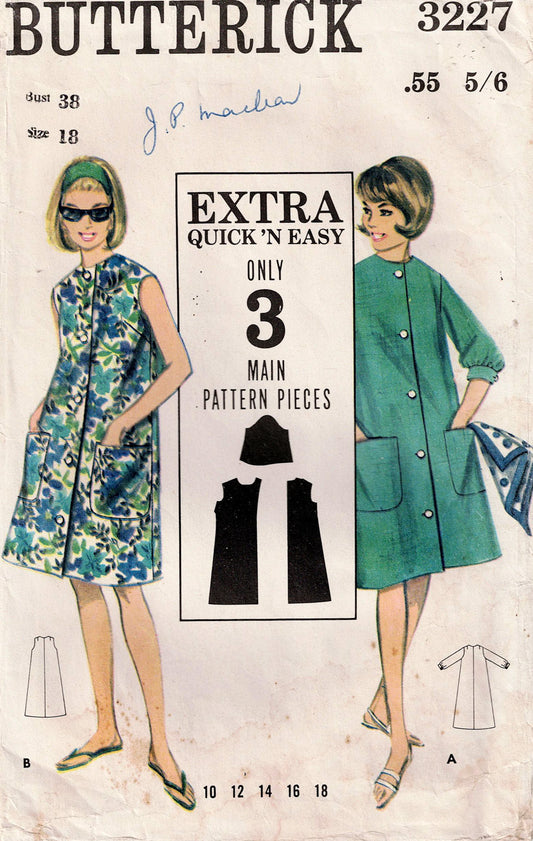 Butterick 3227 vintage sewing pattern with two models and pattern pieces illustration.