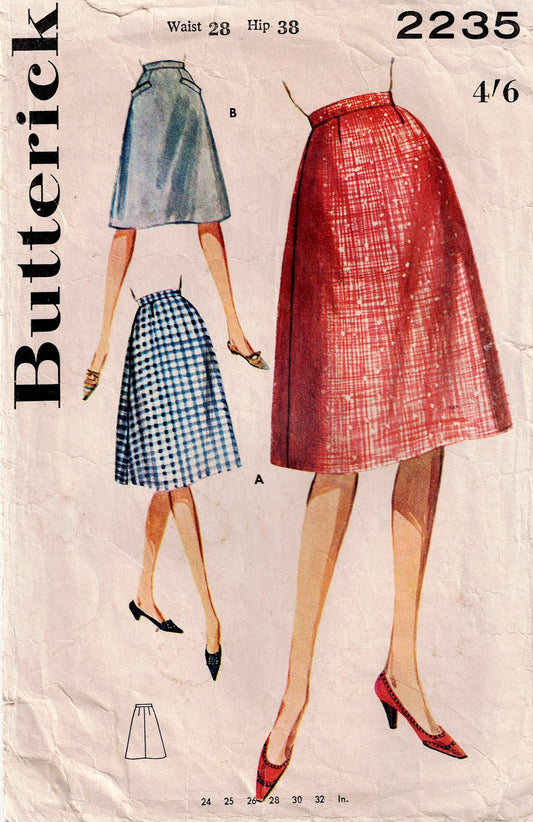 Butterick pattern 2235 with vintage skirt designs and measurements.