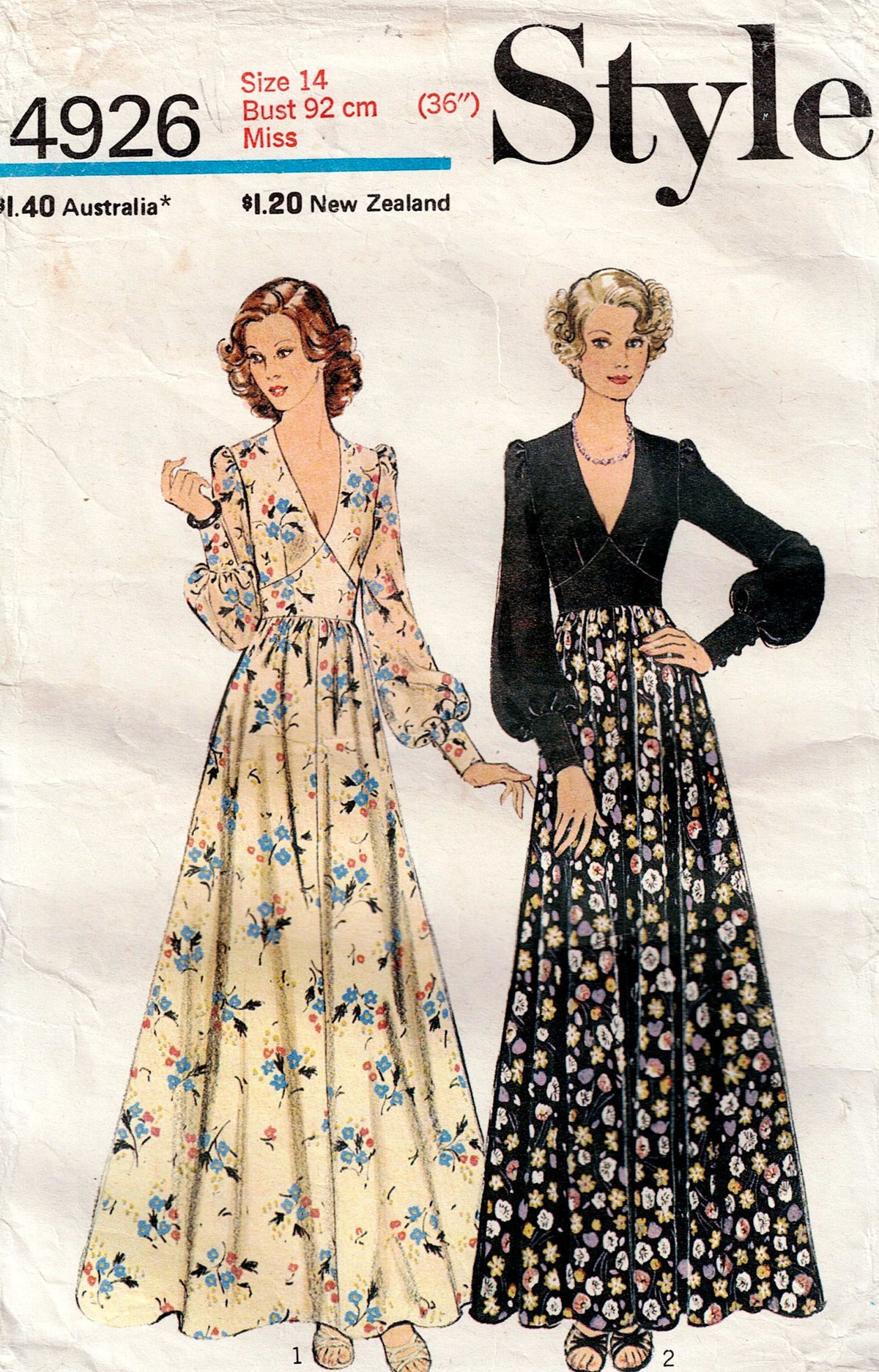 Style 4926 Womens Puff Sleeved Evening Dress with Midriff Panel 1970s ...