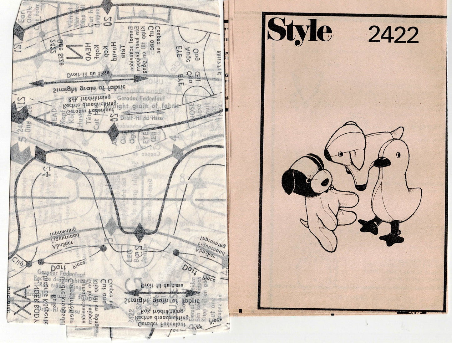 Style 2422 Stuffed Crib Toys Lamb Puppy & Duck 1970s Vintage Sewing Pattern UNCUT Factory Folded