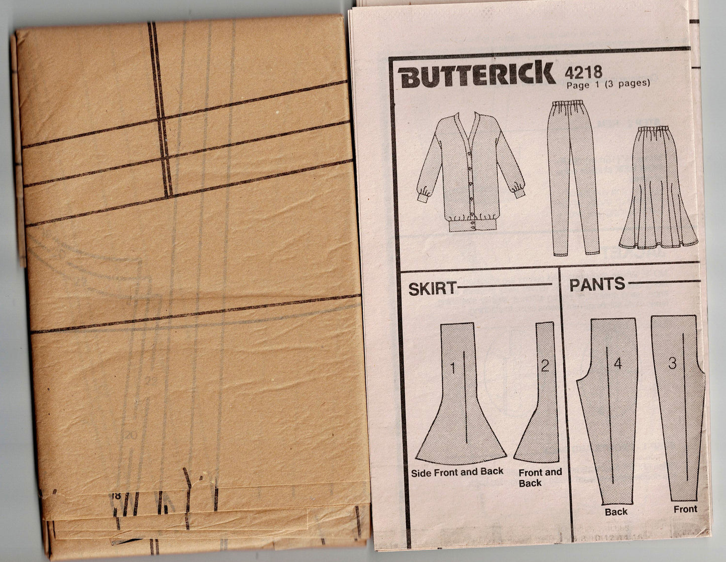 Butterick 4218 Womens Stretch Knit Long Jacket Fluted Skirt & Tapered Pants 1980s Vintage Sewing Pattern Size 18 - 22 UNCUT Factory Folded