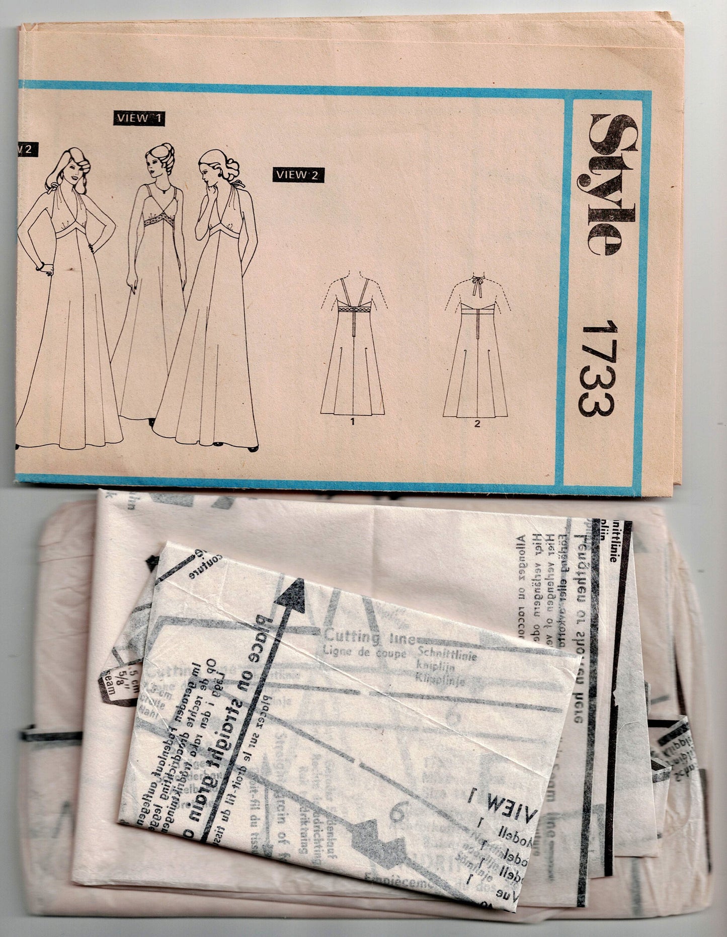 Style 1733 Womens High Waisted Evening Maxi Dress 1970s Vintage Sewing Pattern Size 14 Bust 36 inches