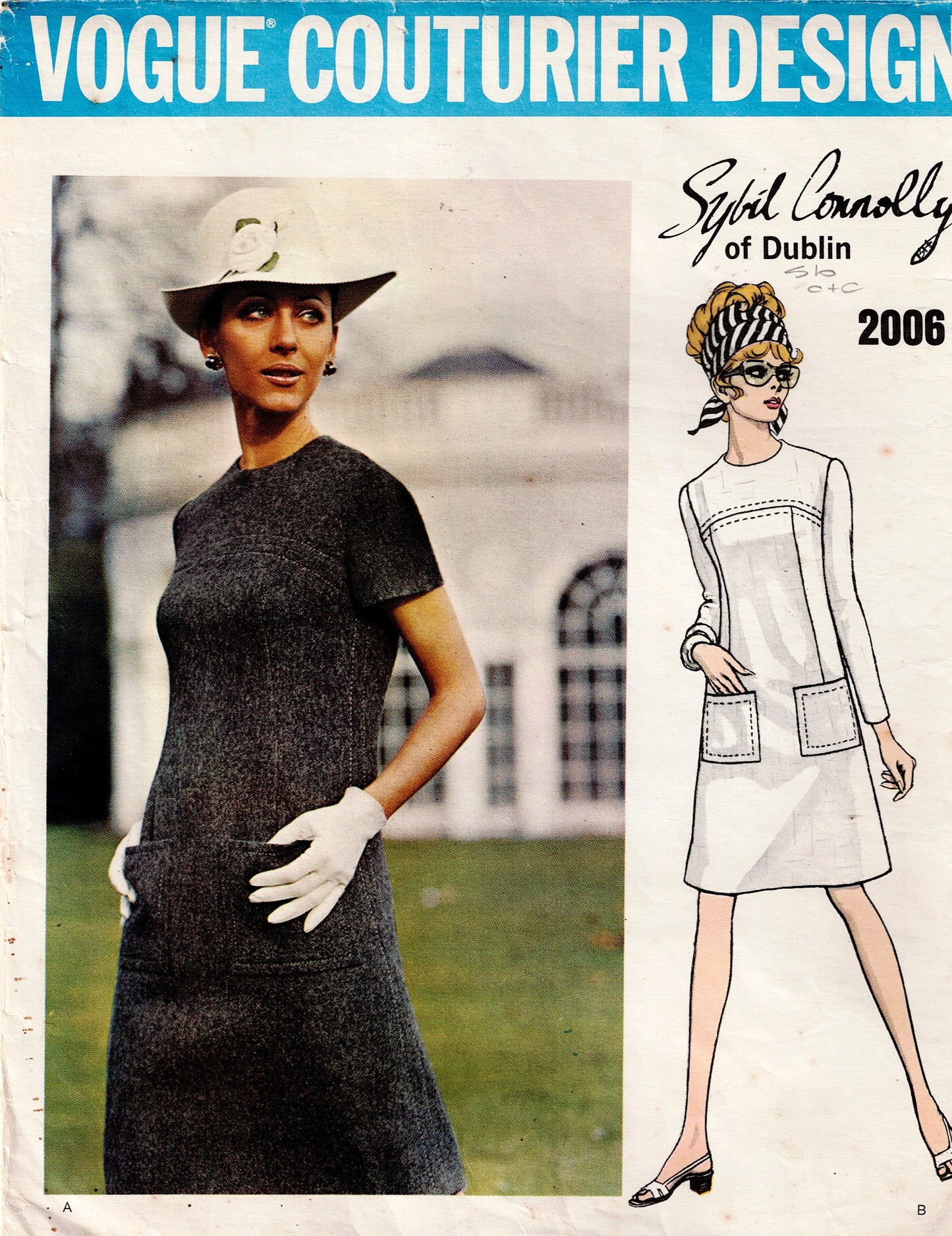 Vogue Couturier Design 2006 SYBIL CONNOLLY Womens Saddle Stitched A Line Dress 1960s Vintage Sewing Pattern Size 10 Bust 32.5 Inches