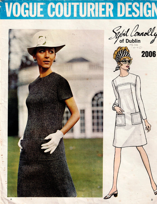 Vogue Couturier Design 2006 SYBIL CONNOLLY Womens Saddle Stitched A Line Dress 1960s Vintage Sewing Pattern Size 10 Bust 32.5 Inches