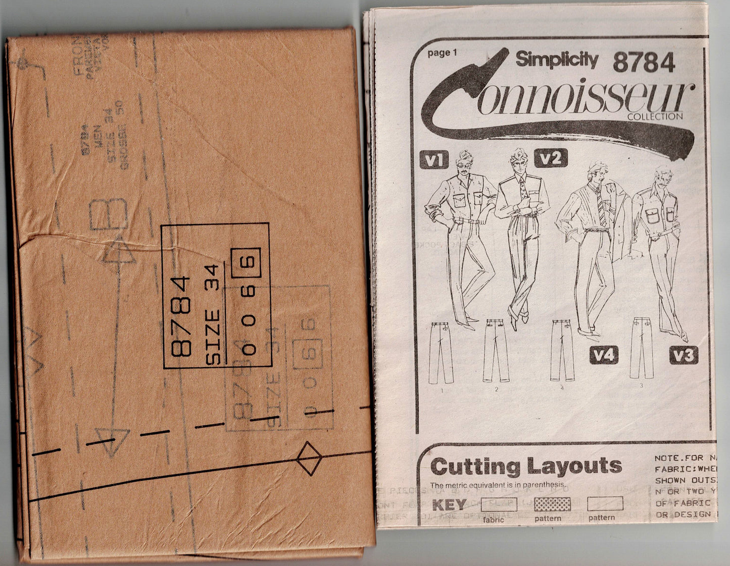 Simplicity 8784 Mens Pants & Shorts with Optional Pleats & Cuffs 1980s Vintage Sewing Pattern Waist 34 inches UNCUT Factory Folded