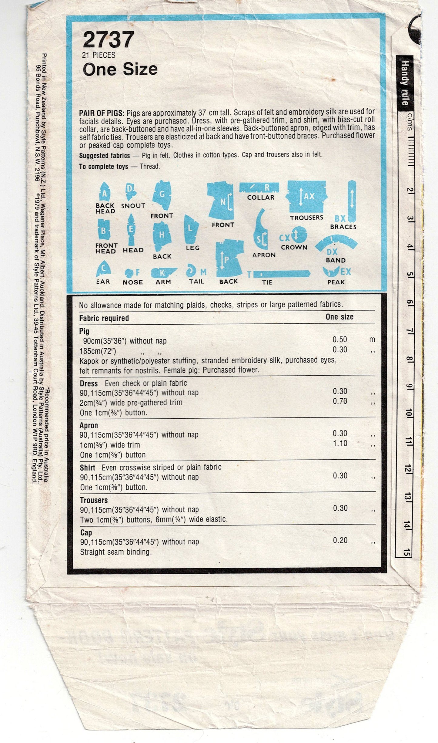 Style 2737 Stuffed Toy Pigs 1970s Vintage Sewing Pattern UNCUT Factory Folded