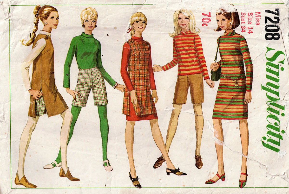 Simplicity Pattern 7208 Simplicity 7208 Womens MOD Dress Mini Jumper Top & Shorts 1960s Vintag ...