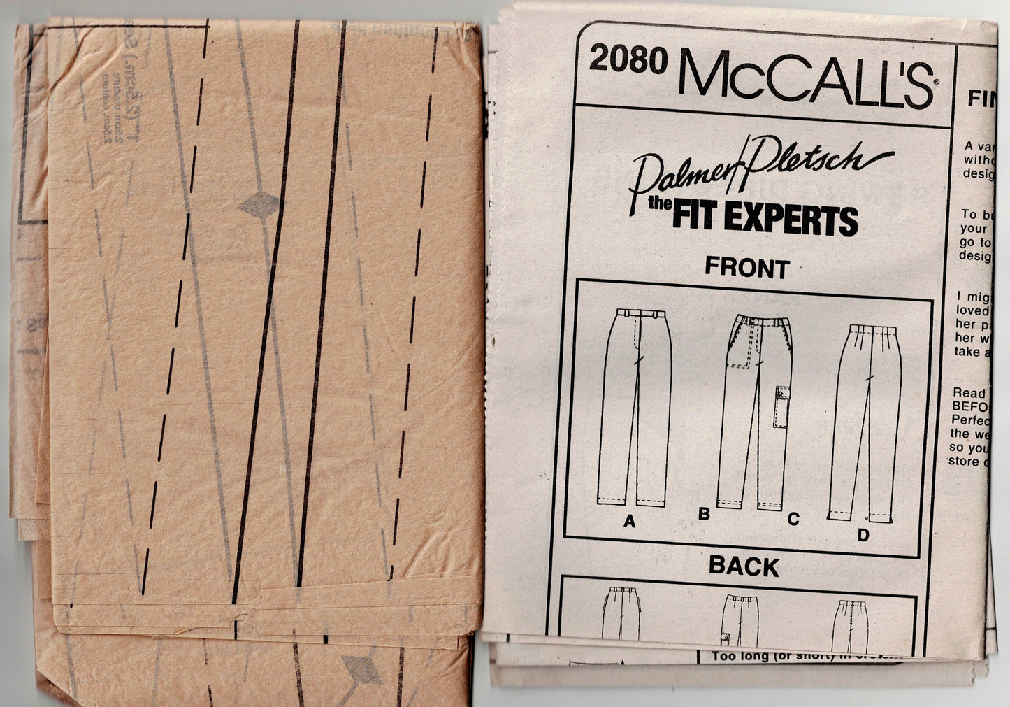 McCall's 2080 Womens Palmer Pletsch PERFECT FIT Pants & Jeans 1990s Vintage Sewing Pattern Size 12 UNCUT Factory Folded
