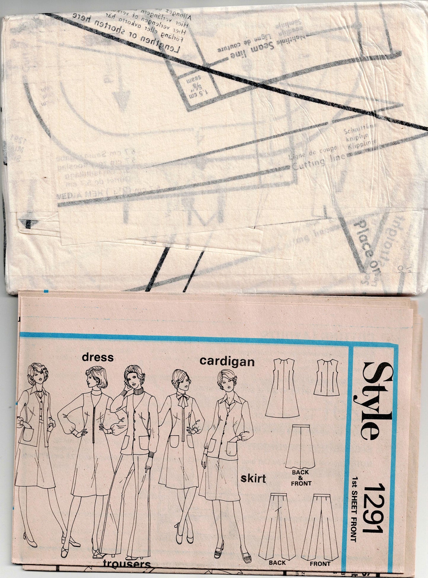 Style 1291 Womens Pinafore Dress Vest Skirt & Pants 1970s Vintage Sewing Pattern Size 16 Bust 38 inches UNCUT Factory Folded
