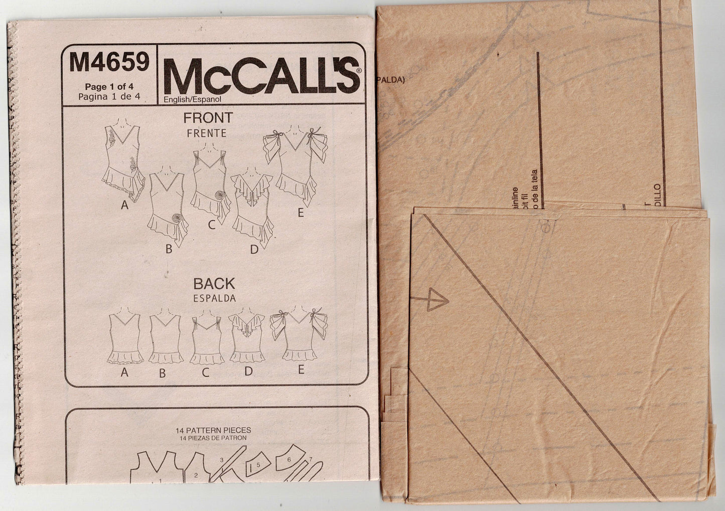 McCall's 4659 Womens Set Of Asymmetric Ruffled Summer Tops Out Of Print Sewing Pattern Sizes 12 - 18 UNCUT Factory Folded