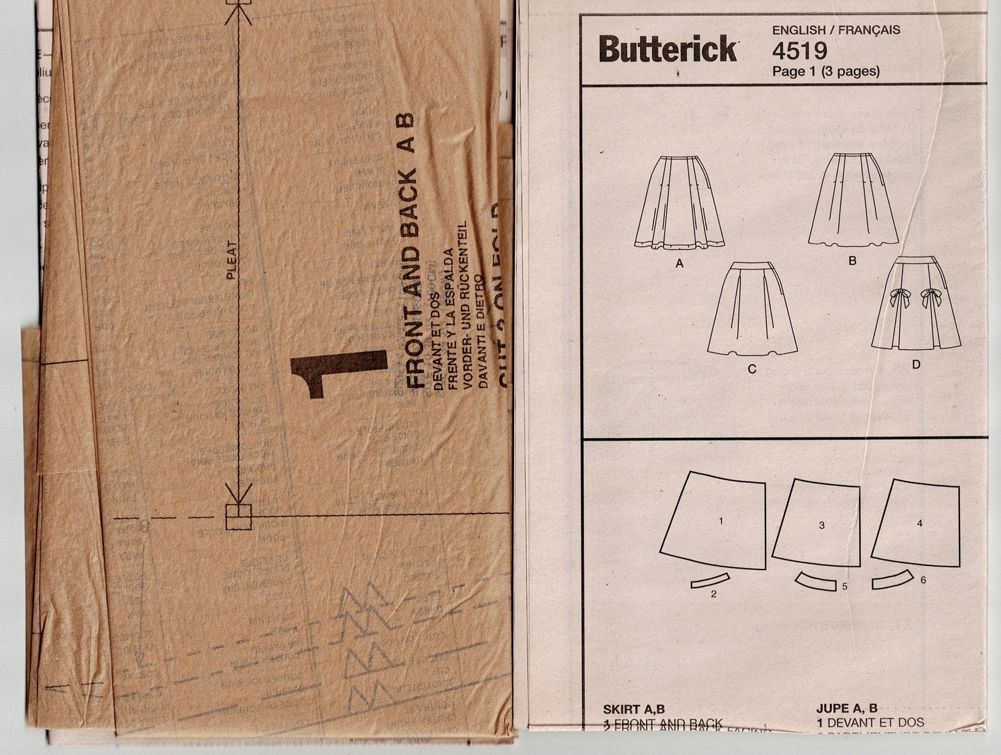 Butterick 4519 Womens Side Pleated Skirts Out Of Print Sewing Pattern Sizes 8 - 14 UNCUT Factory Folded