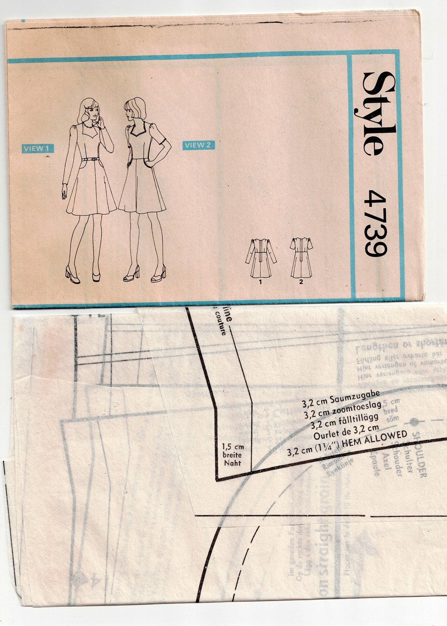 Style 4739 Womens Dress with Puff Sleeves & Sweetheart Neckline 1970s Vintage Sewing Pattern Size 10 Bust 32.5 Inches