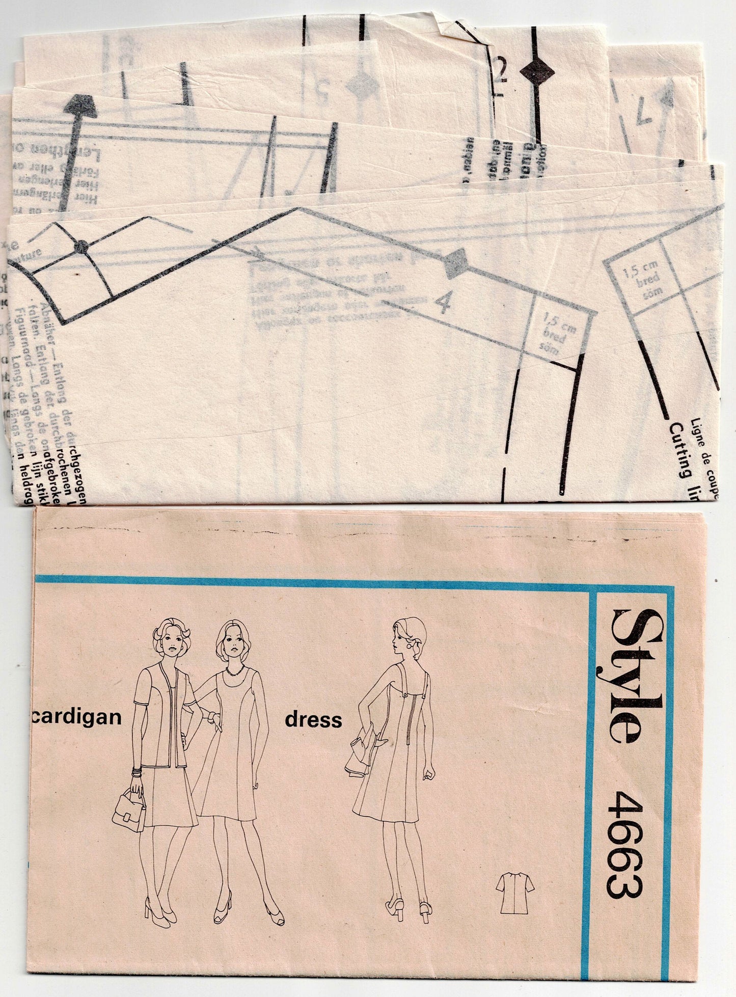 Style 4663 Womens Panelled Dress & Lined Cardigan Jacket 1970s Vintage Sewing Pattern Bust 44 inches