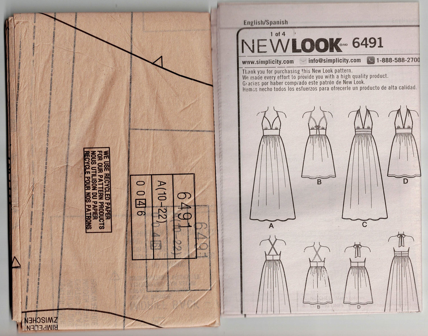 New Look 6491 Womens Halter Boho Summer Dresses Sewing Pattern Size 10 - 22 UNCUT Factory Folded
