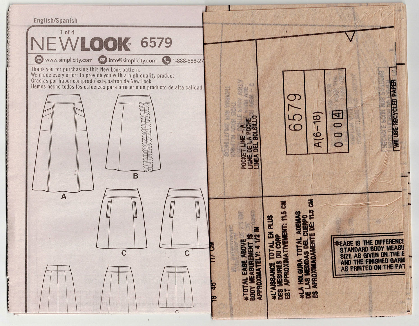 New Look 6579 Womens A Line Panelled Skirts Out Of Print Sewing Pattern Size 6 - 18 UNCUT Factory Folded
