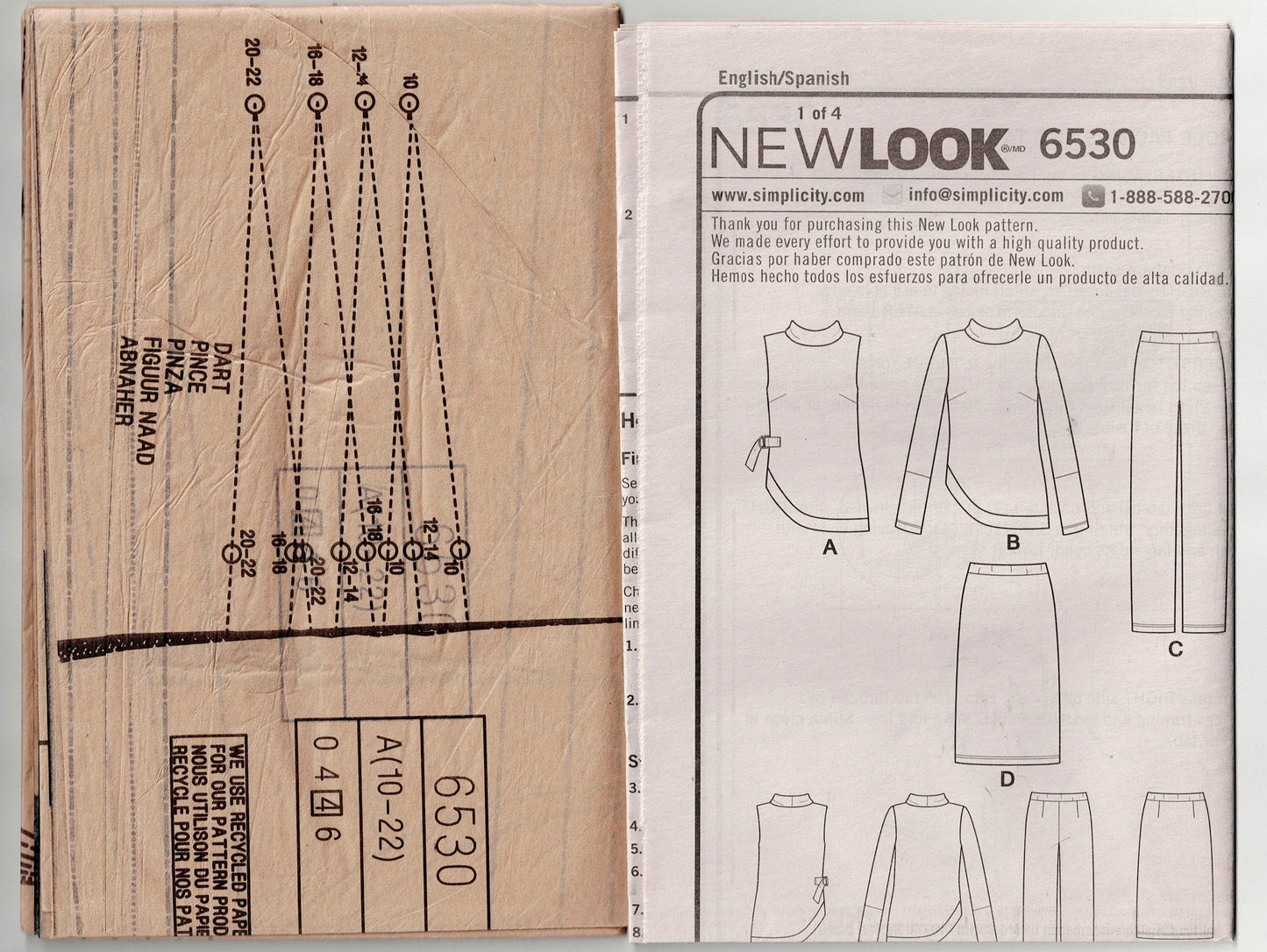 New Look 6530 Womens Stretch Knit Asymmetric Top Skirt & Pants Out O Print Sewing Pattern Size 10 - 22 UNCUT Factory Folded