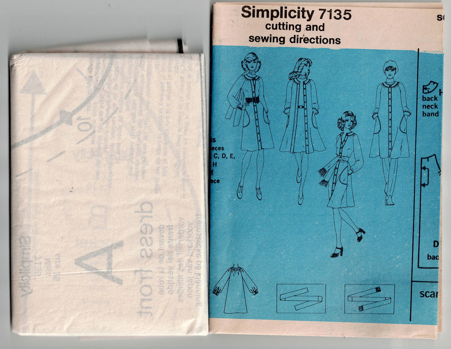 Simplicity 7135 Womens Go Everywhere Tent Dress & Scarf 1970s Vintage Sewing Pattern Size 16 Bust 38 inches