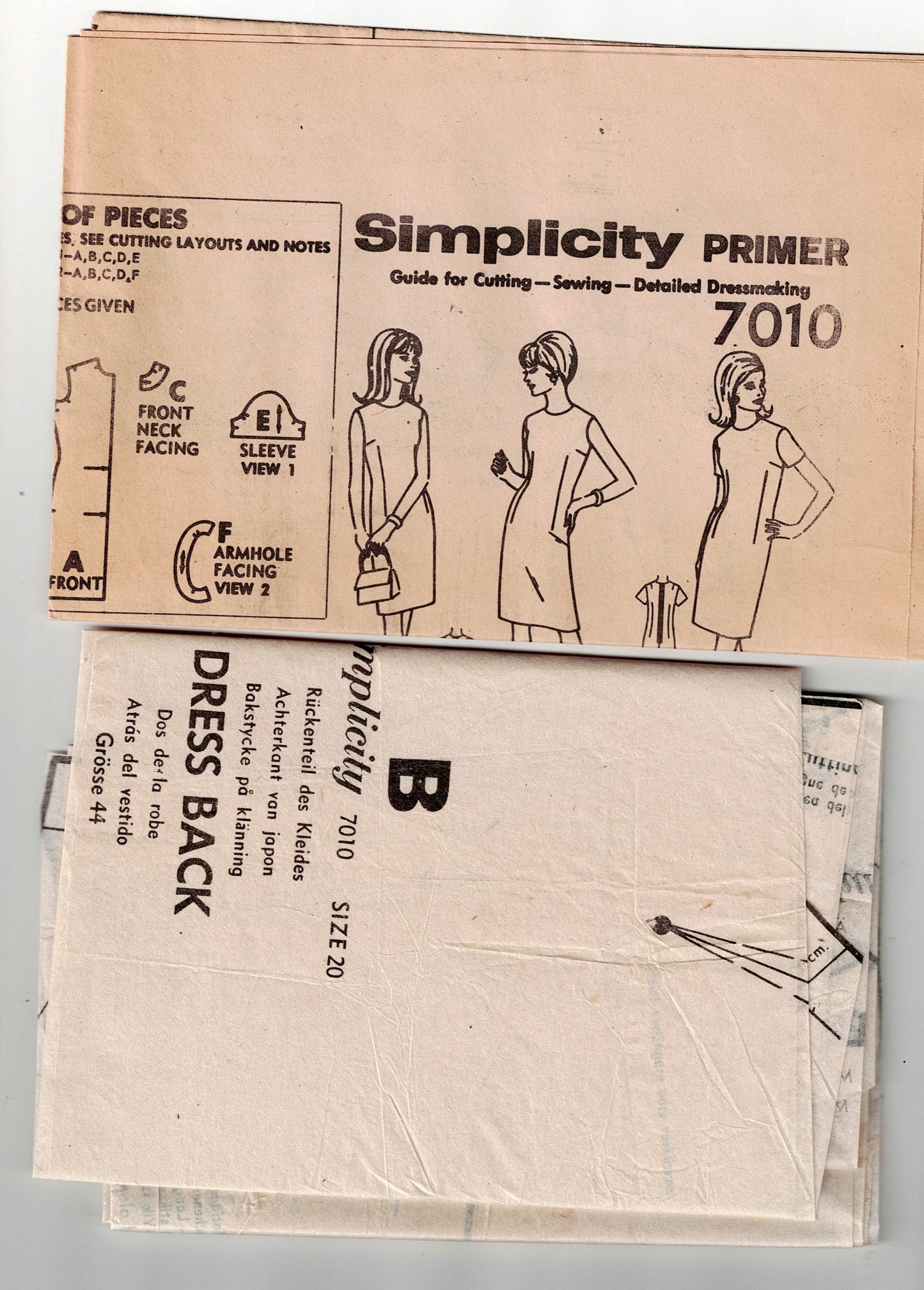 Simplicity 7010 Womens Classic JIFFY Sheath Dress 1960s Vintage Sewing Pattern Size 20 Bust 40 inches