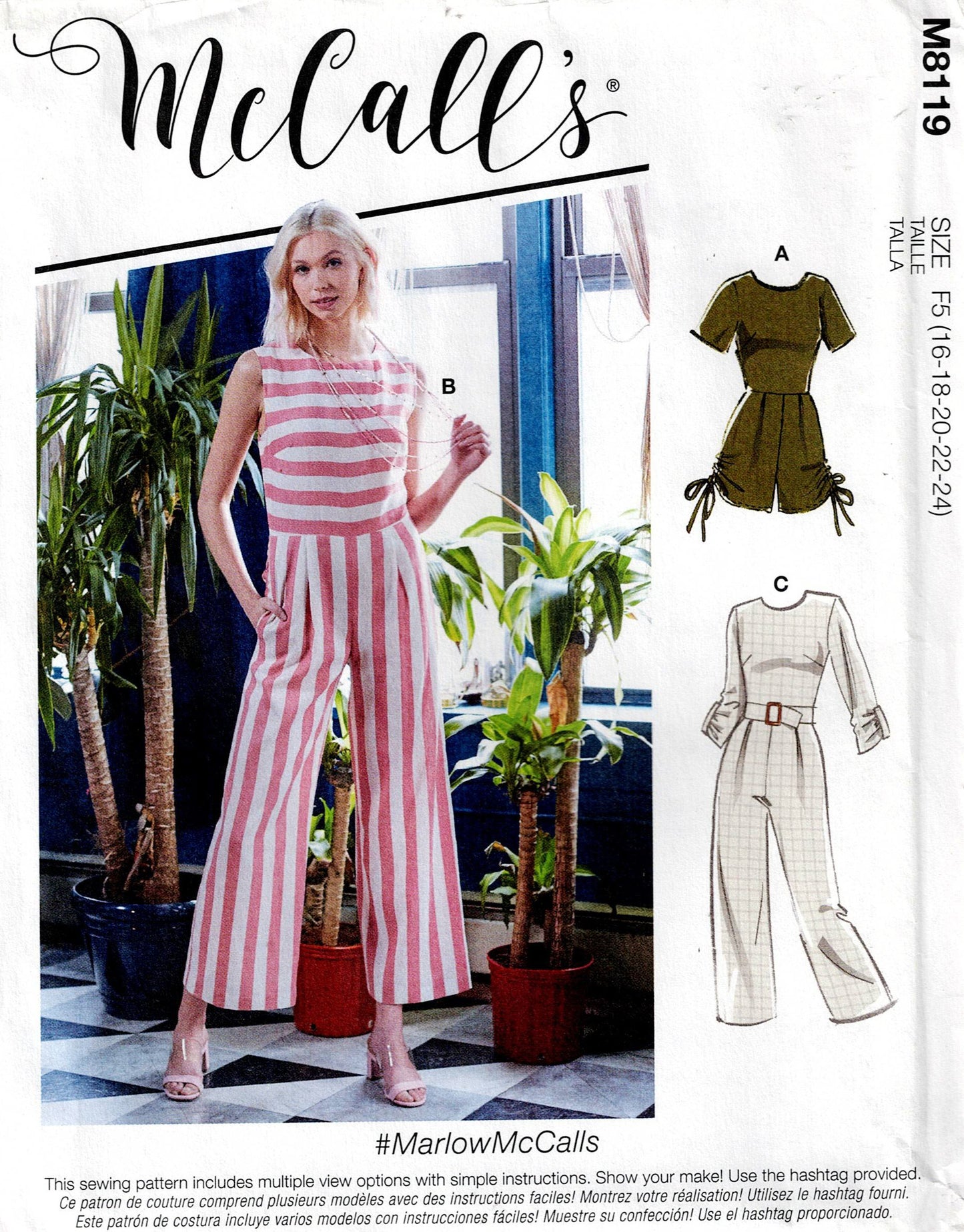 McCall's 8119 Womens #MarlowMcCalls Jumpsuits Sewing Pattern Sizes 6 - 14 UNCUT Factory Folded