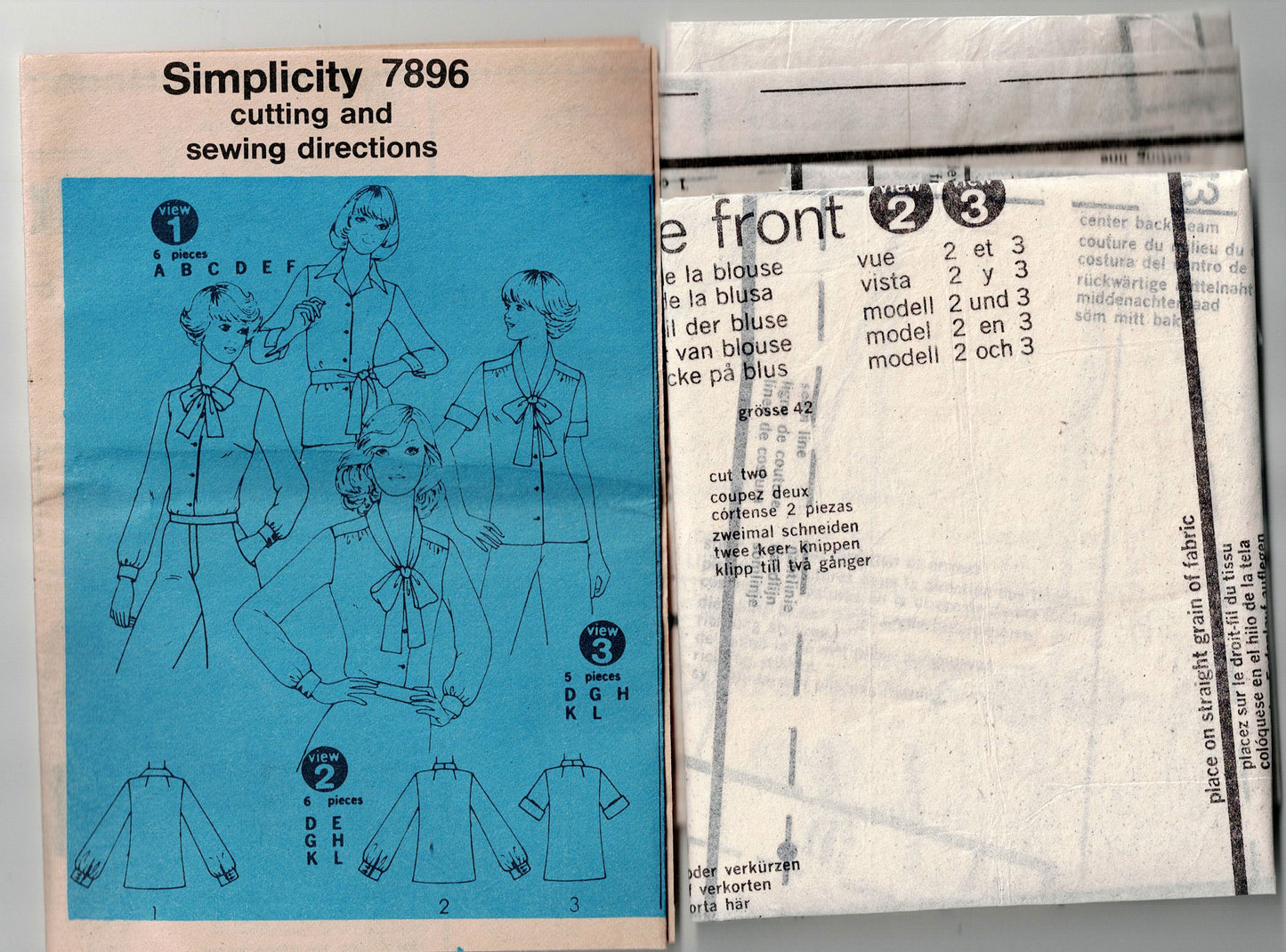 Simplicity 7896 Womens Classic Blouse with Optional Neck Tie 1970s Vintage Sewing Pattern Size 16 Bust 38 Inches