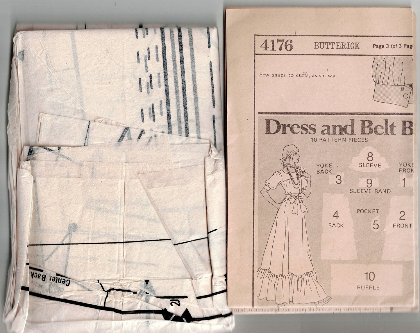 Butterick 4176 Womens Puff Sleeved Ruffled Tent Dress & Belt 1970s Vintage Sewing Pattern Size 10 Bust 32.5 inches