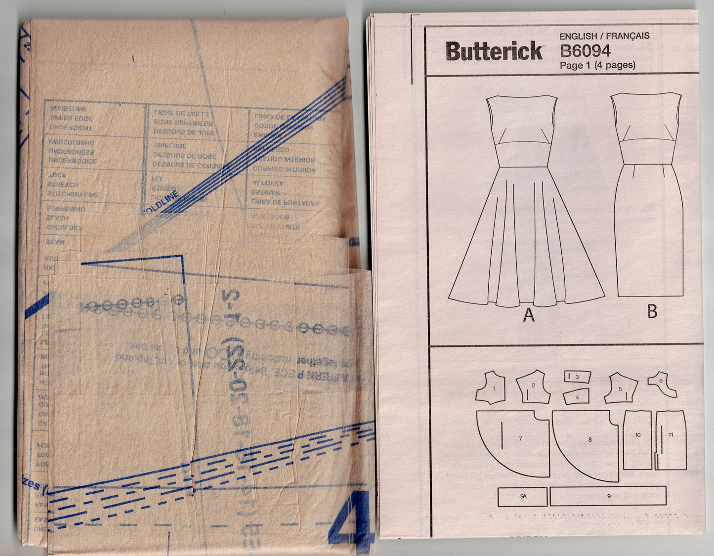 Butterick 6094 GERTIE'S Womens Full Skirt or Sheath Dress with Midriff Band & Contrast Back Collar Out Of Print Sewing Pattern Sizes 14 - 22 UNCUT Factory Folded