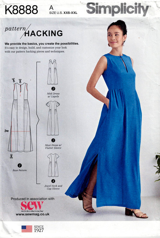 Simplicity 8888 Womens PATTERN HACKING Side Gathered Sundress with Pockets Out Of Print Sewing Pattern Sizes XXS - XXL UNCUT Factory Folded