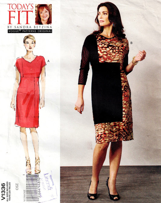 Vogue Original 1336 Today's Fit SANDRA BETZINA Womens Stretch Knit Colour Blocked Slim Dress Out Of Print Sewing Pattern Bust 32 - 55 inches UNCUT Factory Folded
